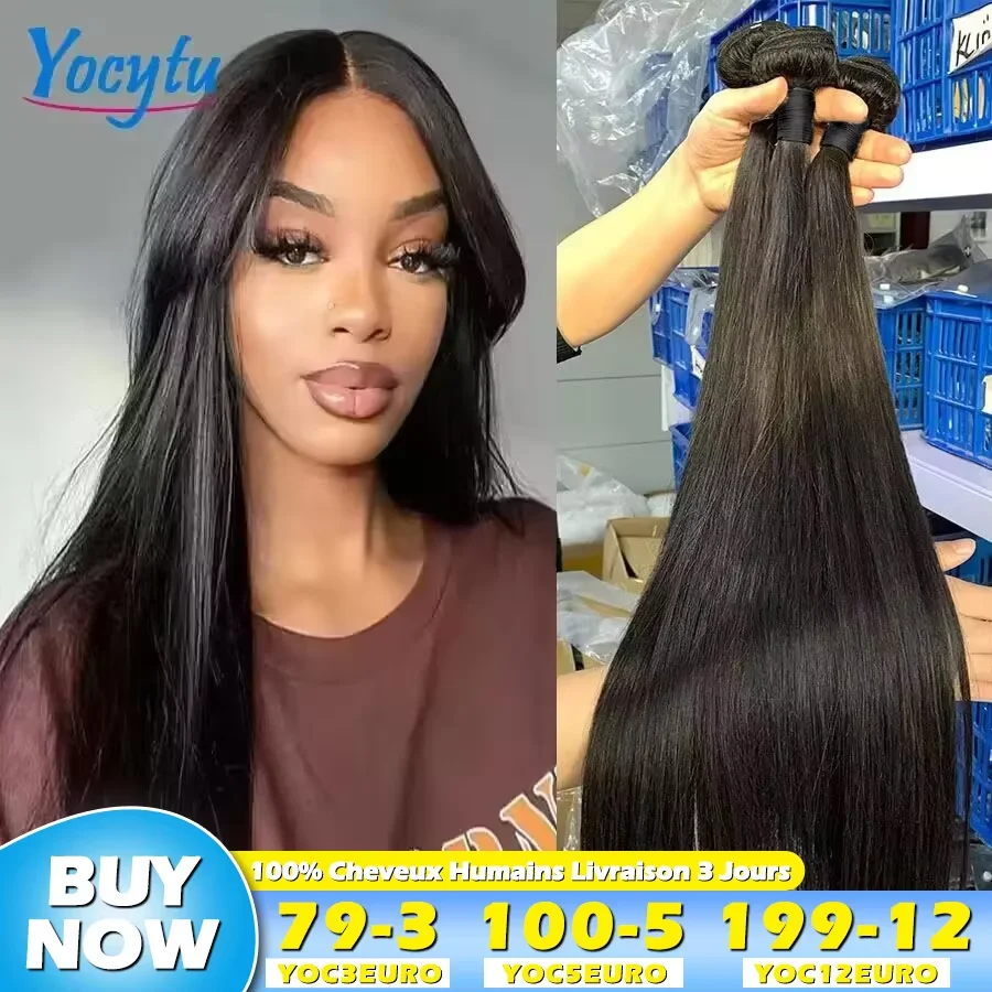 12A Straight Human Hair Bundles 20 20 20 Inch 3 Bundle Deals Human Hair Brazilian Weave 100% Raw Hair Bundles Human Hair YOCYTU 1/3/4 PCS Human Hair Bundles Delivery 3 Days France