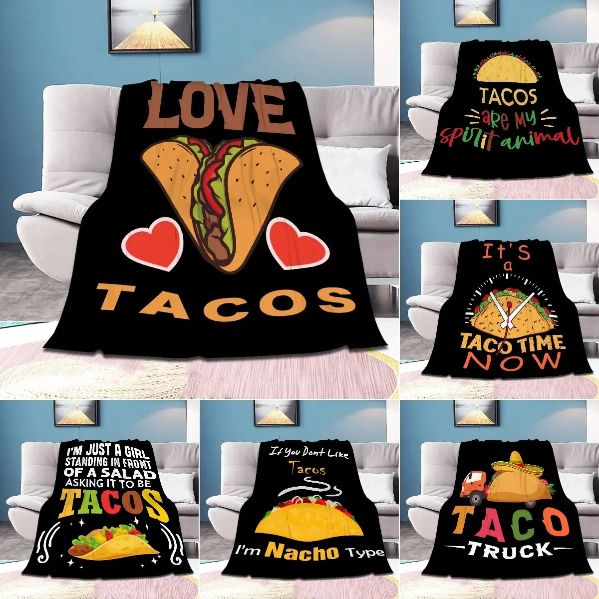 Deliciosos Tacos manta de franela manta temática de comida súper suave cálida ligera para cama sofá viaje tamaño King Queen