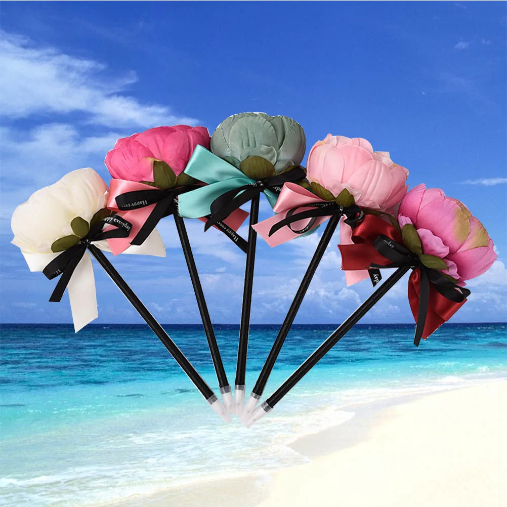 

5Pcs Decorative Ballpoint Pens Artificial Flowers Twist Ribbon Peony Office Cute Gift Novelty Pen Creative Pen