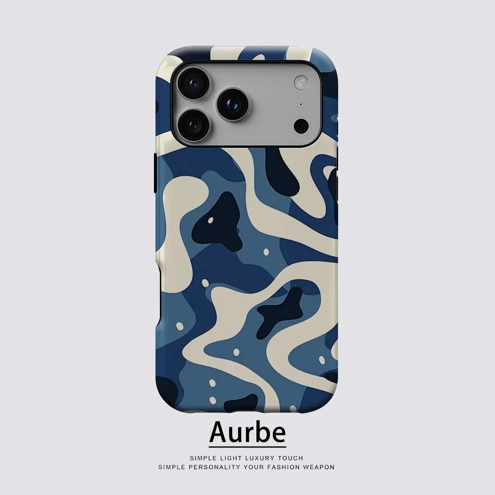 Aurbe Matte 2-in-1 Film Magsafe Hülle für iPhone 17 16 15 14 Plus 17 Pro Max Stoßfeste Hartschale Blaue Wirbel-Optik