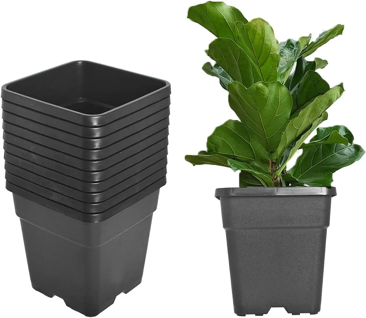 10-Pack 1.4 Gallon Square Plastic Garden Planter Pots Flower Seedling Container Fit for Indoor Outdoor Plants Seedlings