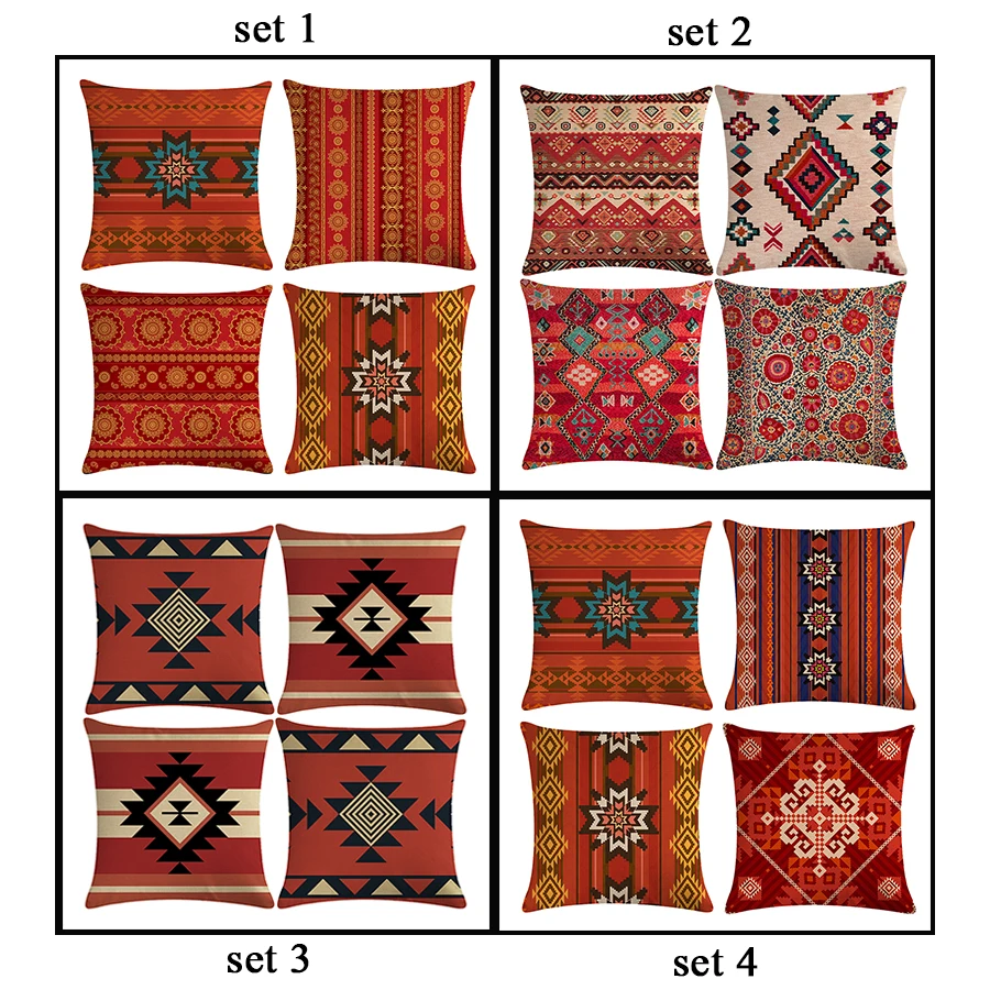 

4pcs Double-sided Printed Ethnic Geometric Pattern Pillowcases, Retro Outdoor Courtyard Pillow Cover For Sofa Bed Couch Home Dec