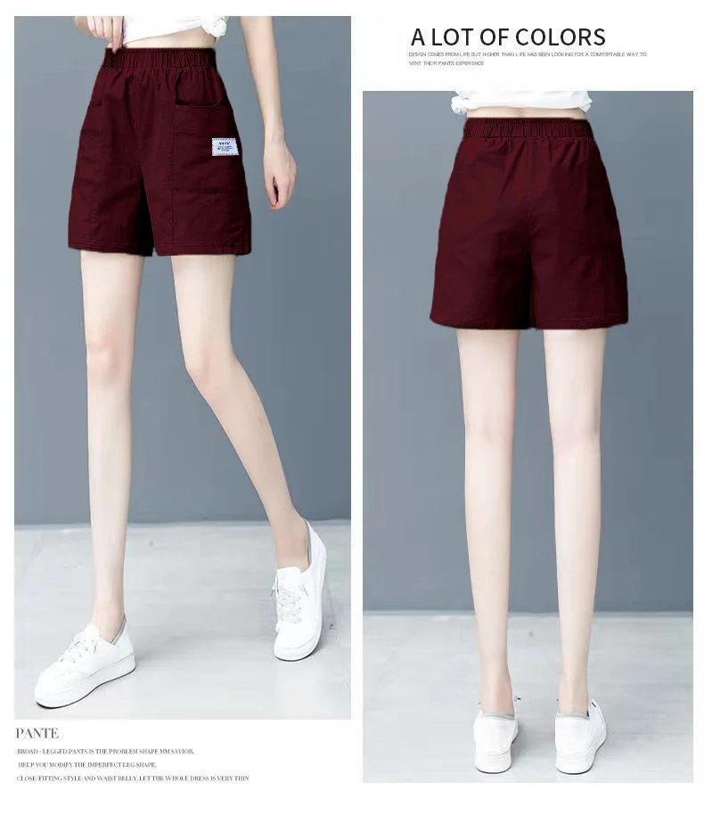 กางเกงขาสั้นสตรีฤดูร้อนสบายๆหลวมผ้าฝ้ายผ้าลินินวันหยุด Beachwear เอวสูงขากว้างนุ่มสบายน้ําหนักเบา