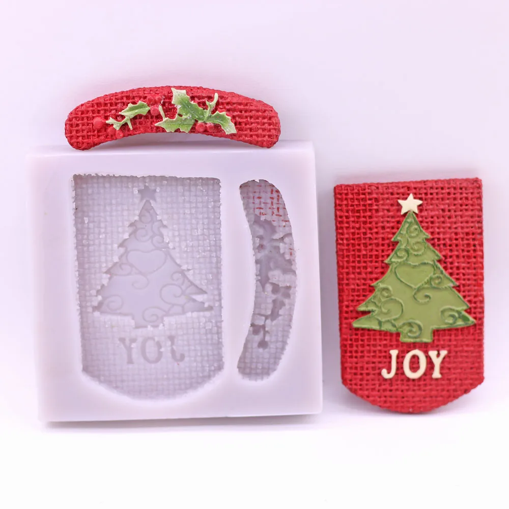 JOY Christmas Silicone Fondant Mold Sweater Scarf Christmas Tree Chocolate Candy Decor Mould Resin Handmade Holiday Casting Tool