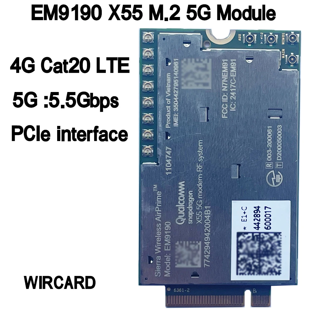EM9190 5G NR Sub-6 GHz and mmWave Module LTE 4G Card M.2 5G Module PCIe3.0 interface Cat20 For Laptop Router
