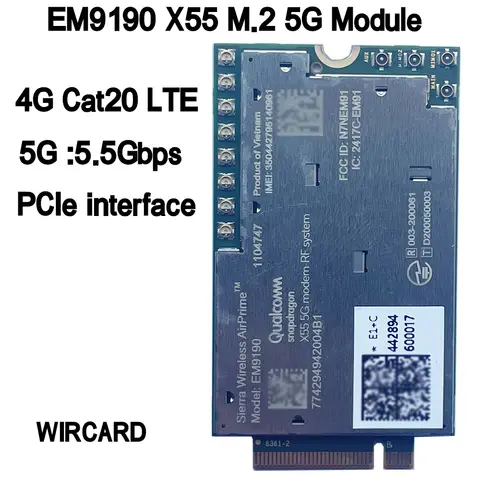 EM9190 5G NR Sub-6 GHz and mmWave Module LTE 4G Card M.2 5G Module PCIe3.0 interface Cat20 For Laptop Router
