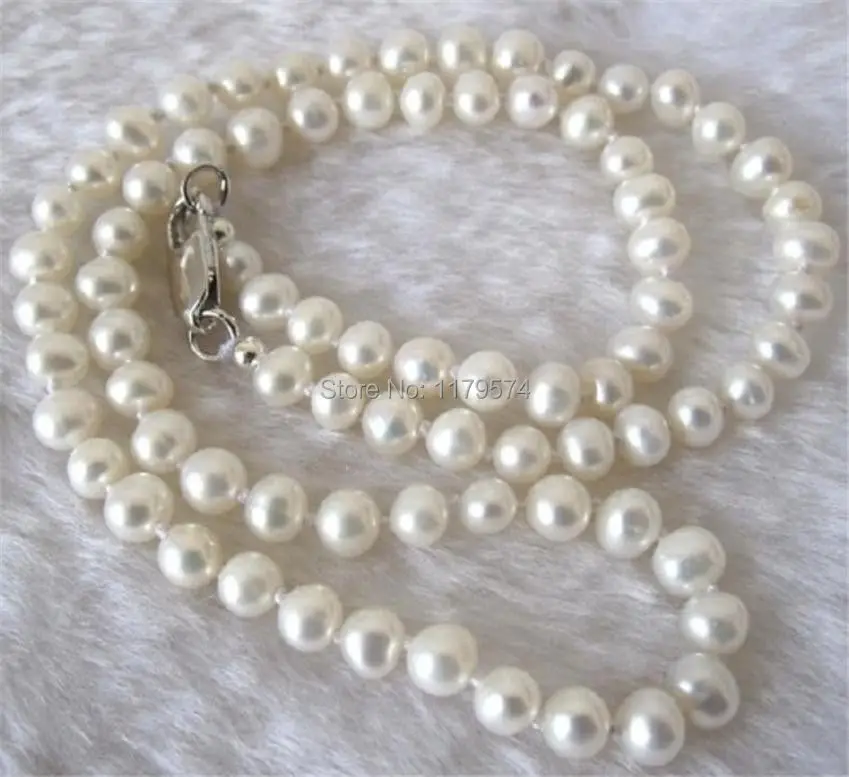 

New Fashion Natural Charming 7-8mm White Akoya Cultured Pearl Necklace Hand Made Fashion Jewelry Making Design 18" AA