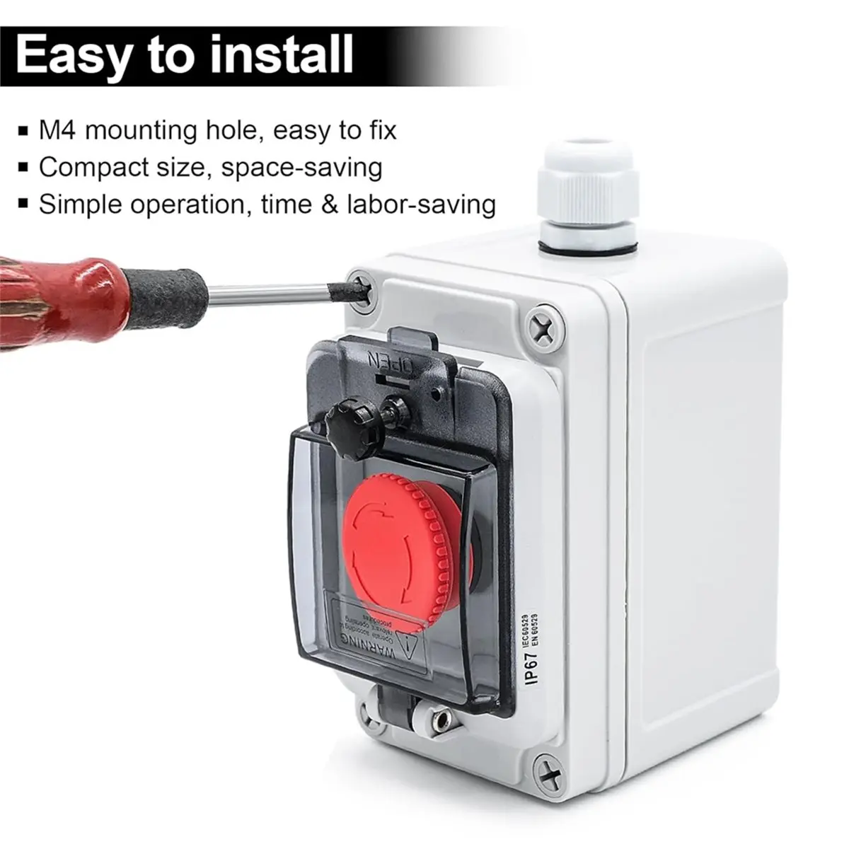Emergency Stop Button with Cover,Waterproof Momentary Push Button Switch Box, Red 6A-110V / 3A-240V / 2.5A-380V