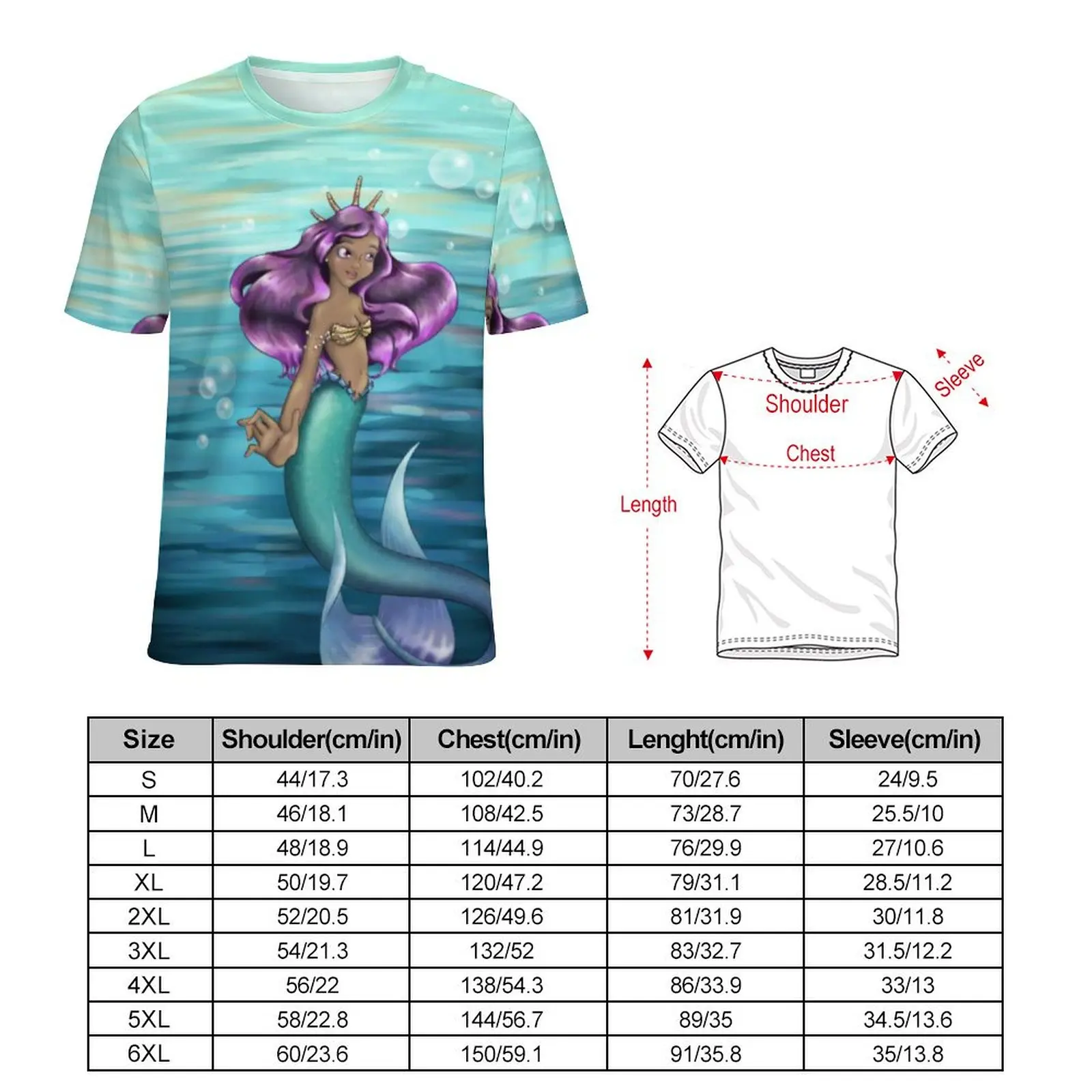 Womens T-Shirt Cartoon Mermaid Lole O Neck T Shirts Short Sleeves Beach Ocean Cool Graphic Tops Fashion Tees Big Size 5XL 6XL