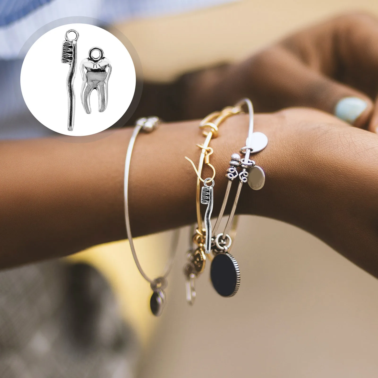 

20Pcs Tooth Charms Pendants Realistic Toothbrush DIY Jewelry Making Supplies Necklace Bracelet Craft Accessories