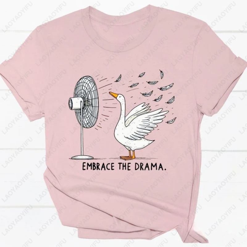 Grappige Gans Grafische Tees Omarmen Het Drama Boerderij Dieren Tops Mannen Vrouwen Katoen Mooie Zomer Unisex Volwassen Alle Match Leisure T-shirt