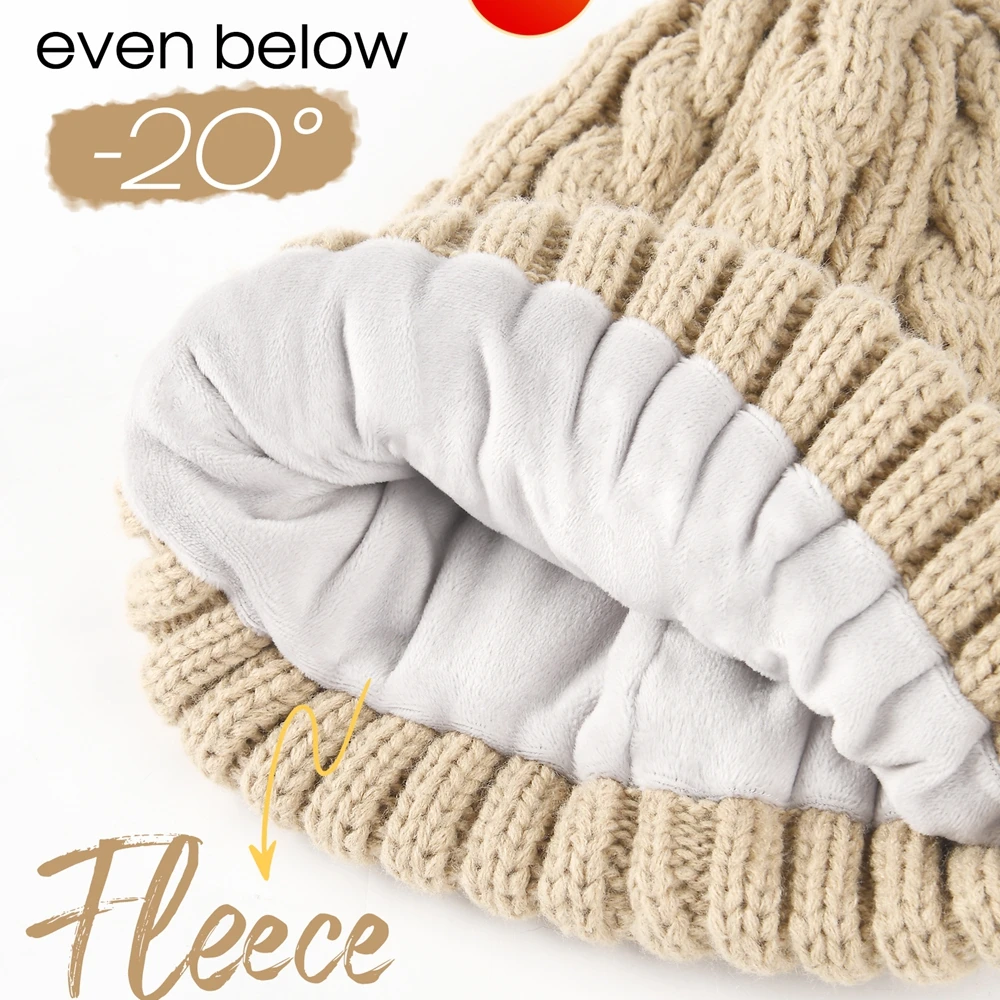 FURTALK 3点セット 冬用帽子 手袋 スカーフセット 女性用 取り外し可能なポンポン付き フリース裏地付き スカルキャップ タッチスクリーン対応手袋とスカーフ