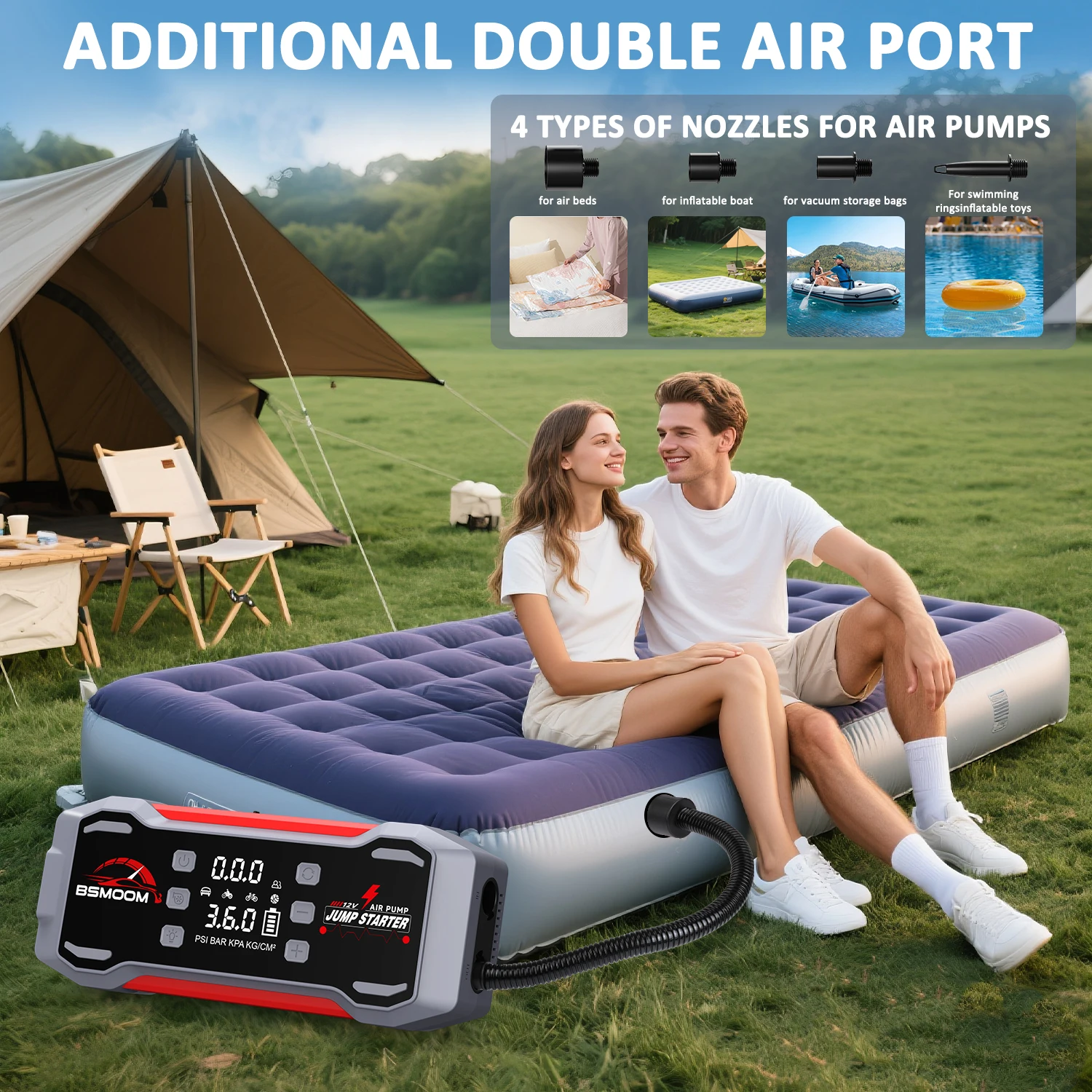 BSMOOM 9000A Auto-Notstarthilfe, 6-in-1-Luftpumpe, Luftkompressor, Gebläse, Zusatzbatterie und intelligente Starthilfekabel, 12 V – Detail 9
