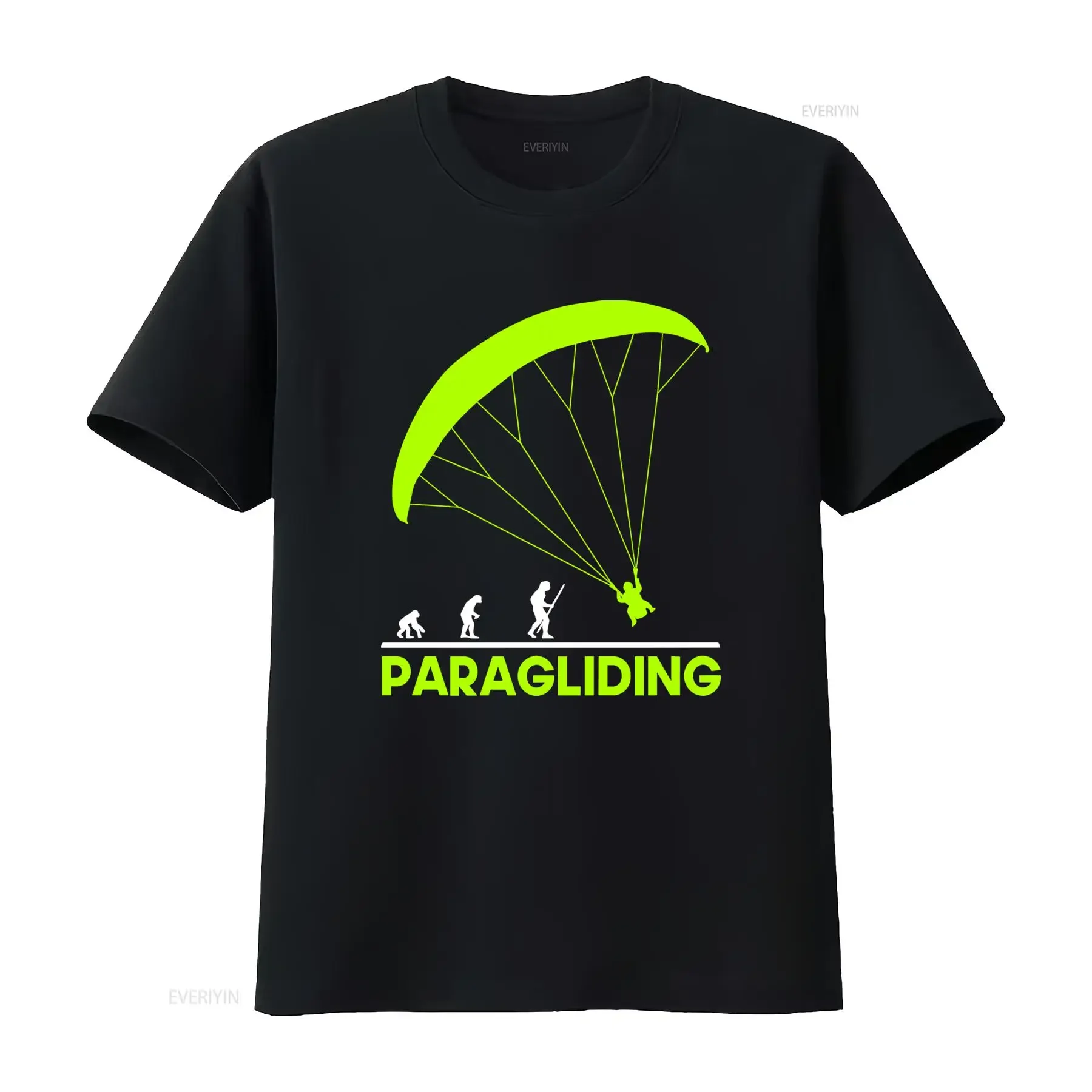 Funny Human Evolution Paragliding Print Casual Outdoor Extreme Sports T Shirt vintage Washed Breathable Soft Stretched