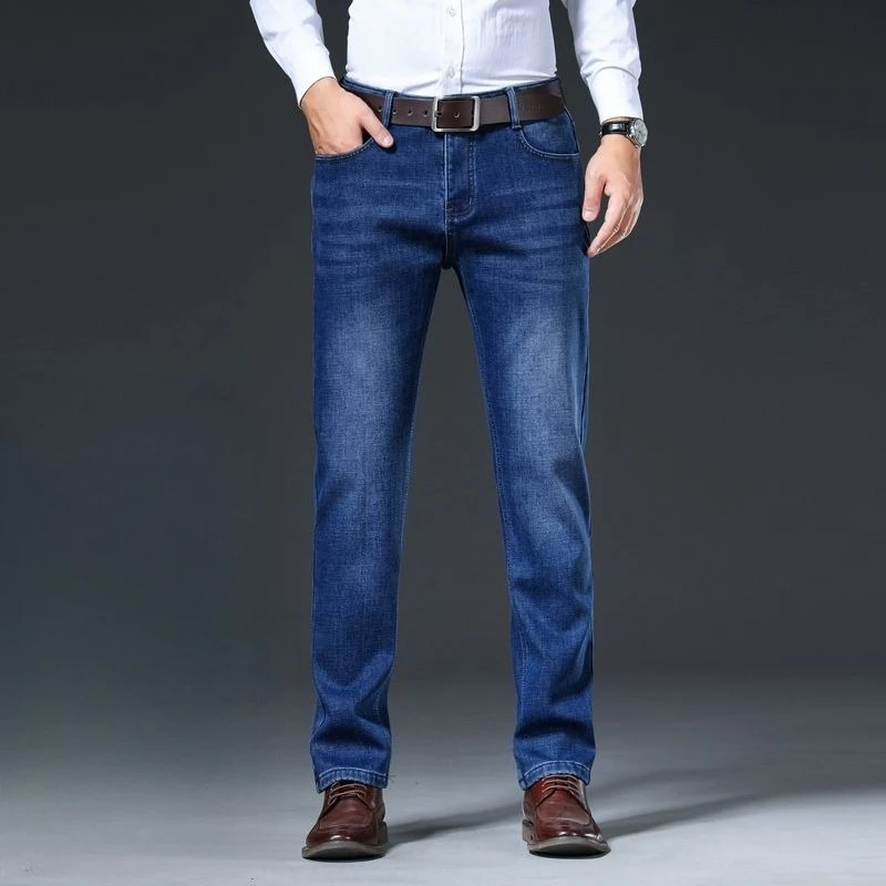 أزياء الجينز الخريف الشتاء الرجال الجينز القطنية المرنة تنوعا مريحة الأعمال مستقيم سراويل تقليدية الخريف والشتاء #4