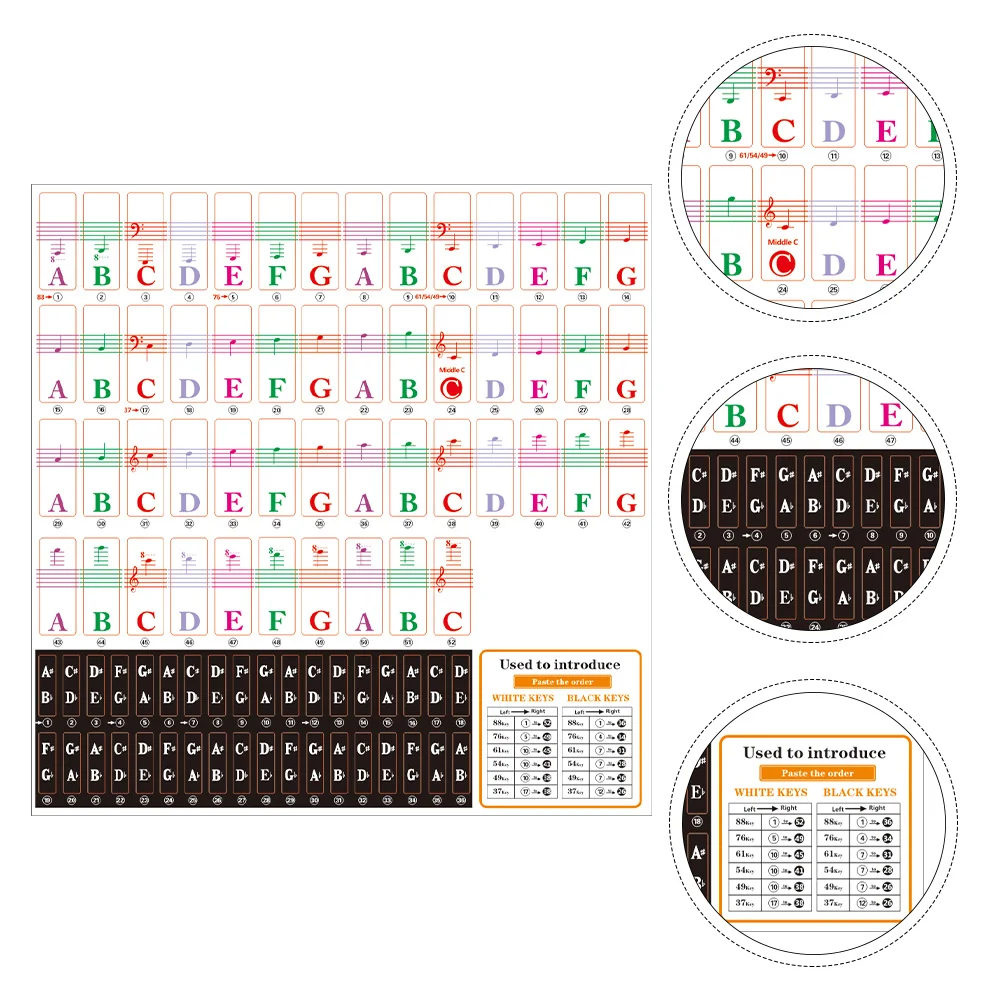 1 مجموعة ملصقات البيانو الإلكترونية 49 61 76 88 مفاتيح حرف كبير قابل للإزالة بولي كلوريد الفينيل لوحة المفاتيح التسمية للمبتدئين أداة التعلم
