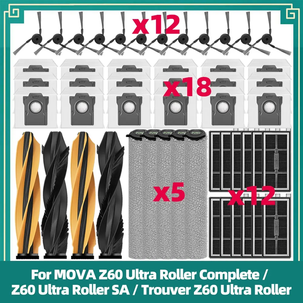 Accessories Fit for MOVA Z60 Ultra / Z60 Ultra / Trouver Z60 Ultra Replacement Parts Main Side Brush Hepa Filter Mop Dust Bag