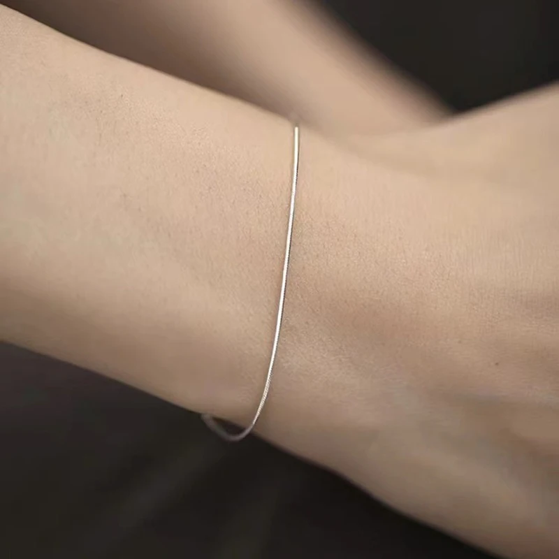 Real 925 Sterling Silver Thin Snake Bone Chain Bracelet For Women Classic Fine Jewelry Minimalist Accessories