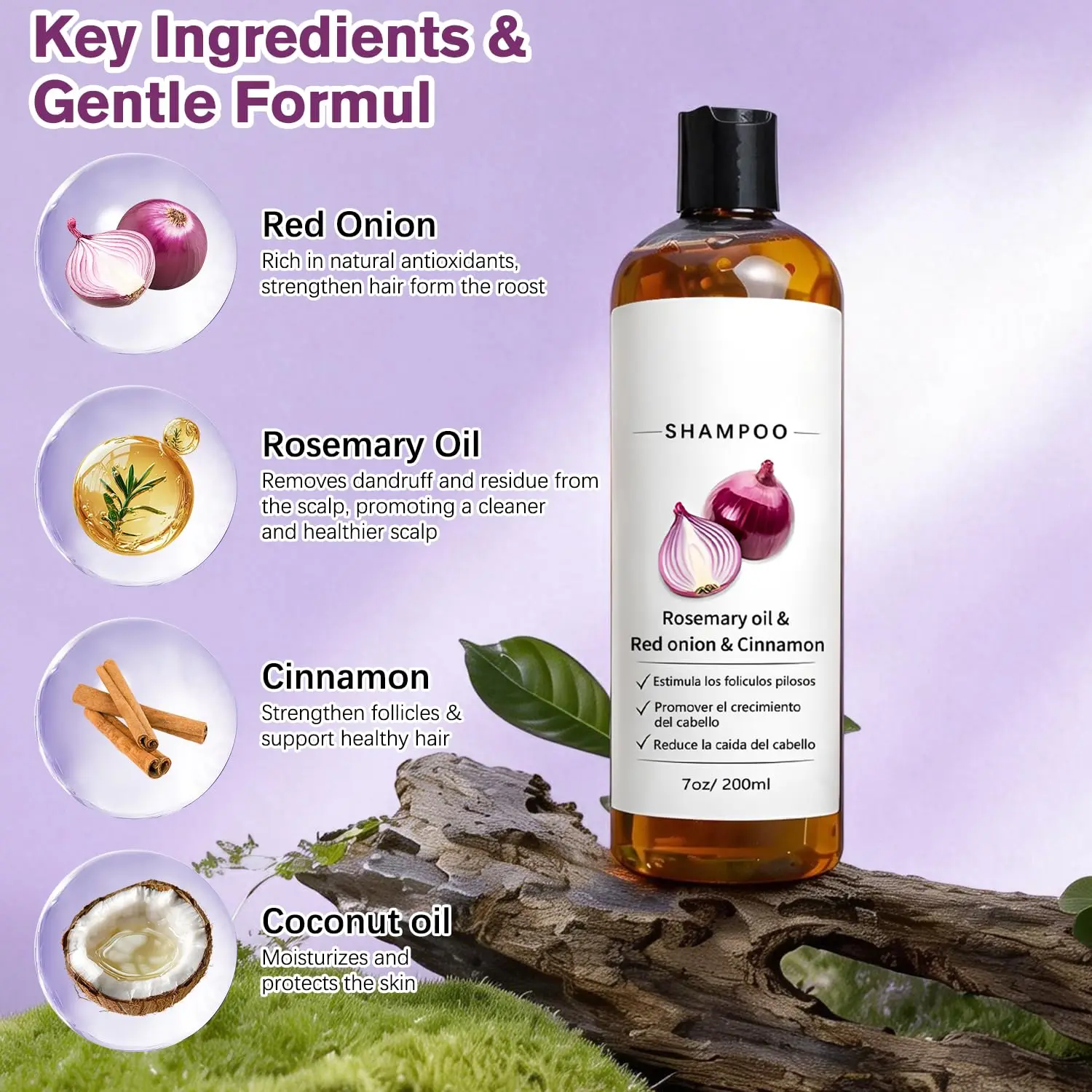 Onion Shampoo with Rosemary Oil for Scalp Care-Onion & Cinnamon Hair Growth Promotes Stronger Thicker and Longer Hair for Women