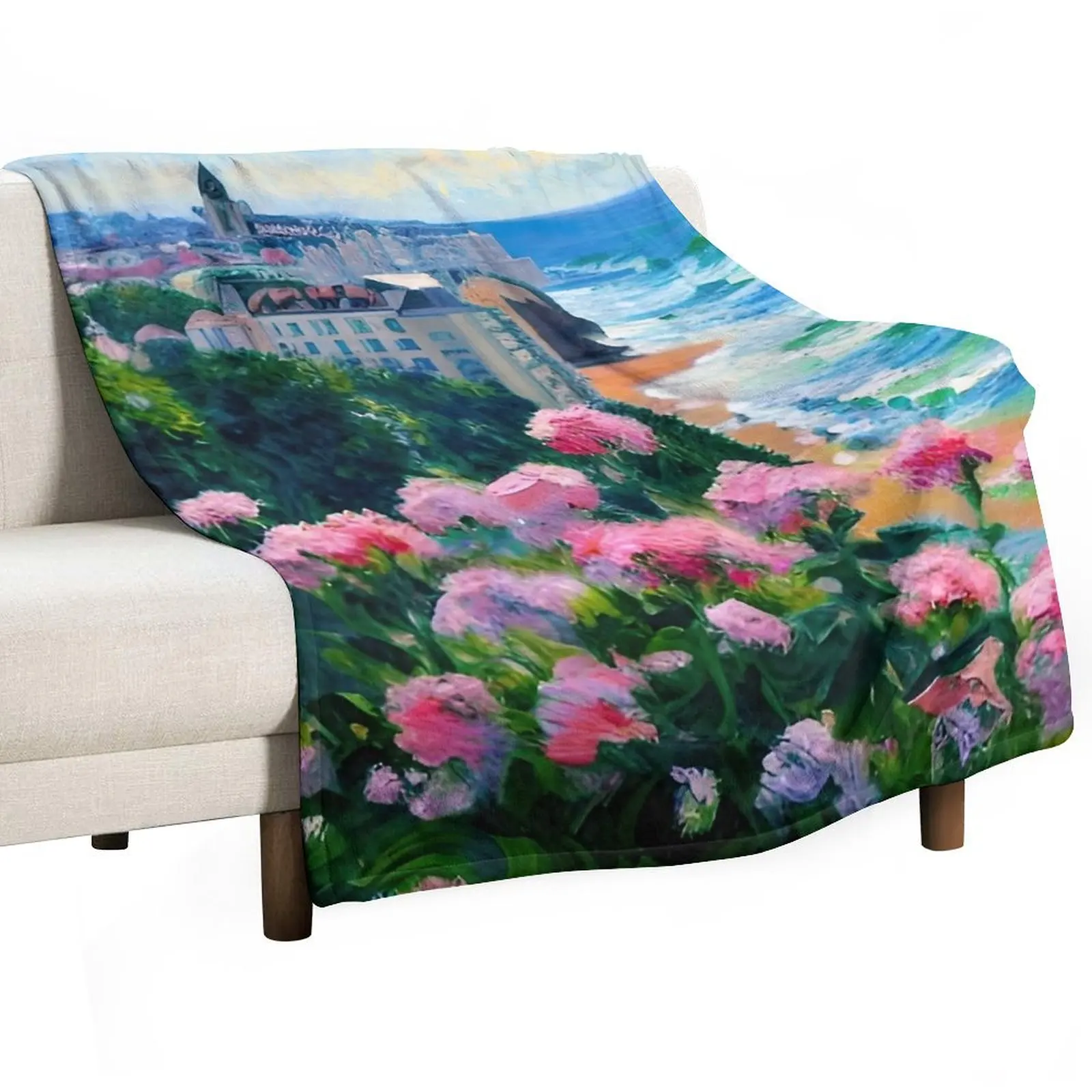 Biarritz Baskeland France Oil Painting Throw Blanket for winter Furrys Blankets