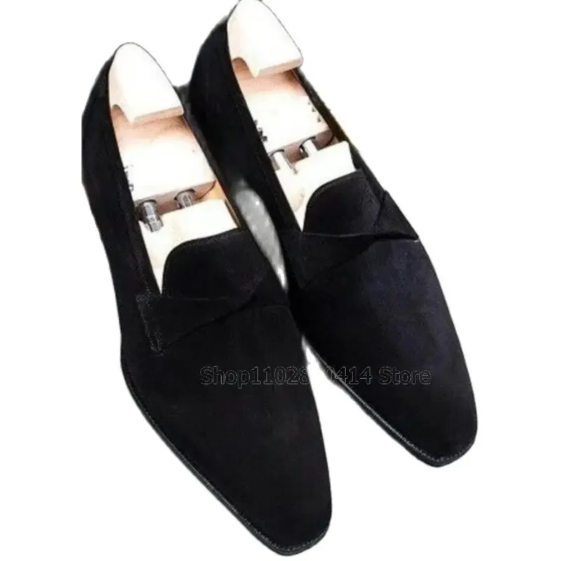 أسود القوس عقدة تصميم قطيع حذاء رجالي موضة الراحة الانزلاق على حذاء رجالي فاخر اليدوية حفلة عيد مأدبة الرجال حذاء كاجوال #2