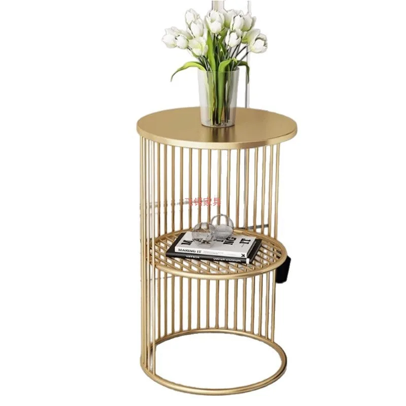 Golden Iron Coffee Side Table Round Multifunctional End Table for Living Room Bedroom Nordic Home Decor
