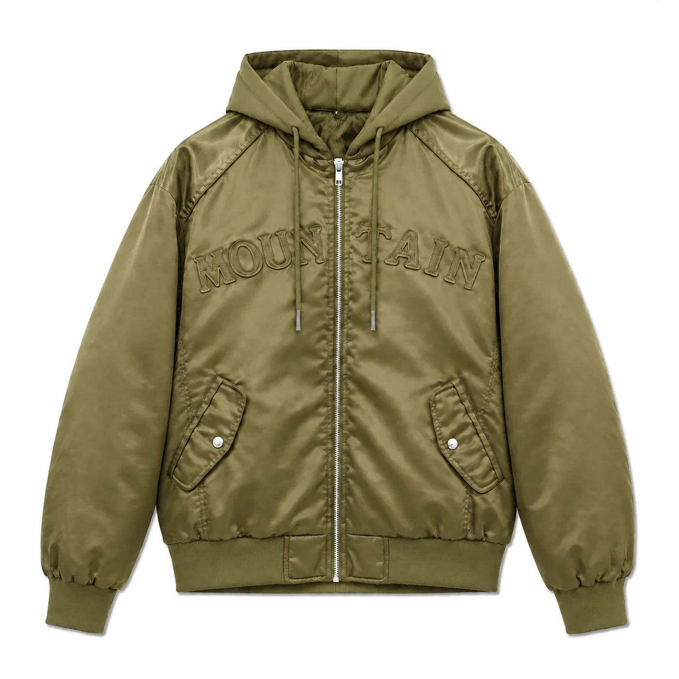 Men Embossed Letter Hooded Padded Bomber Jacket Drawstring Hood Full Zip Loose Windproof Outerwear Hood Fashion Warm Coat QC8006