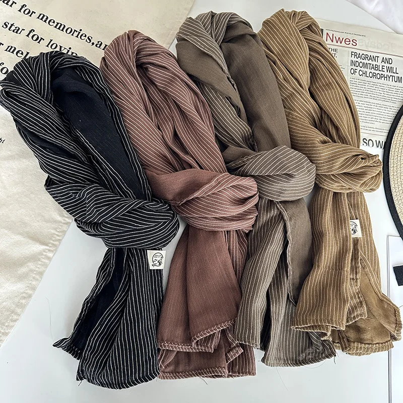 

Pure cotton scarf, unisex, retro literary striped scarf, warm air-conditioning shawl, women's Korean clothing matching scarf