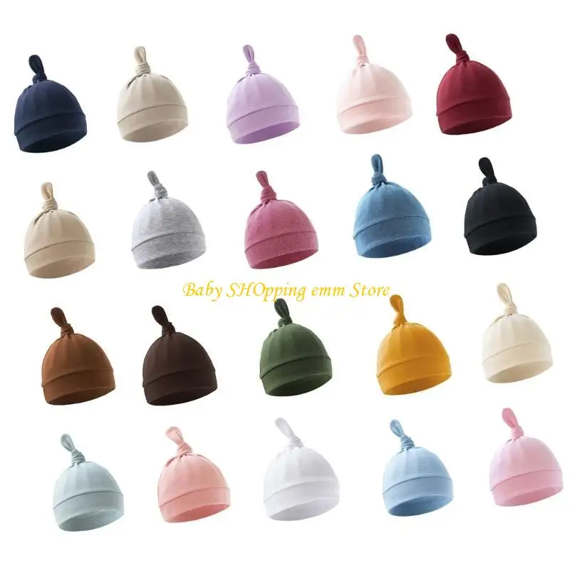 

23GD Infant Ear Bonnet Solid Color Baby Knotted Hat Brimless Hospital Caps