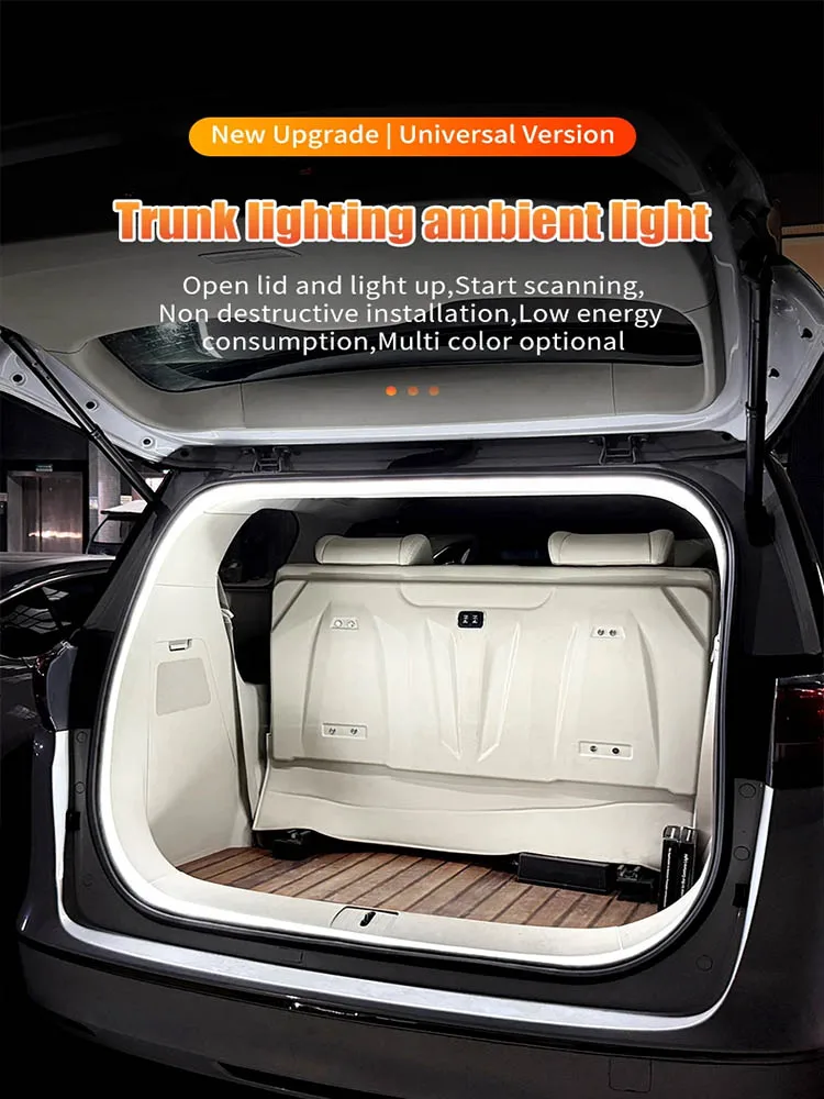 Iluminação de alta luminosidade para porta-malas de carro 2/4M, luz ambiente para decoração interior, LED sem fios com sensor automático, fita de luz para porta traseira.
