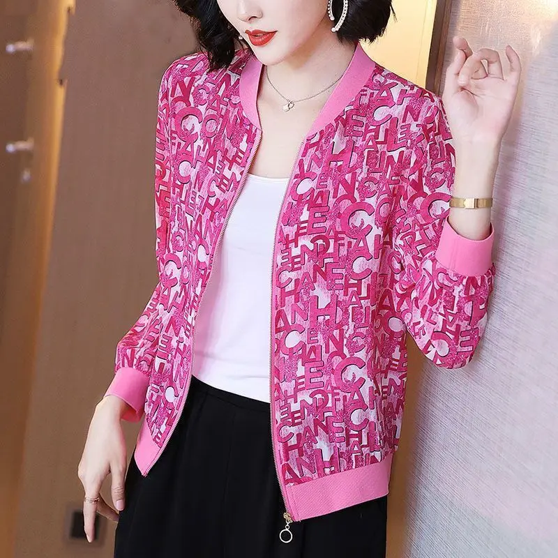 

Oversized Chiffon Print Long Sleeve Jacket Women 2024 Summer Thin Coat Sun Protection Baseball Uniform Versatile Breathable Z967