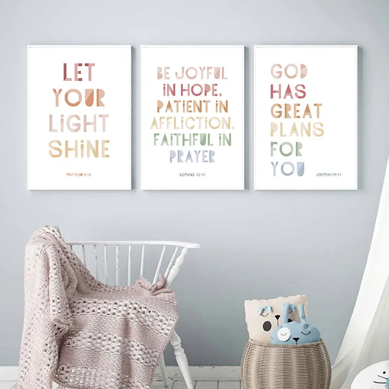 Simple Colorful Bible Scripture Quotes Canvas Art Poster Prints Modern Wall Decor Picture for Home Nursery Bedroom Decor