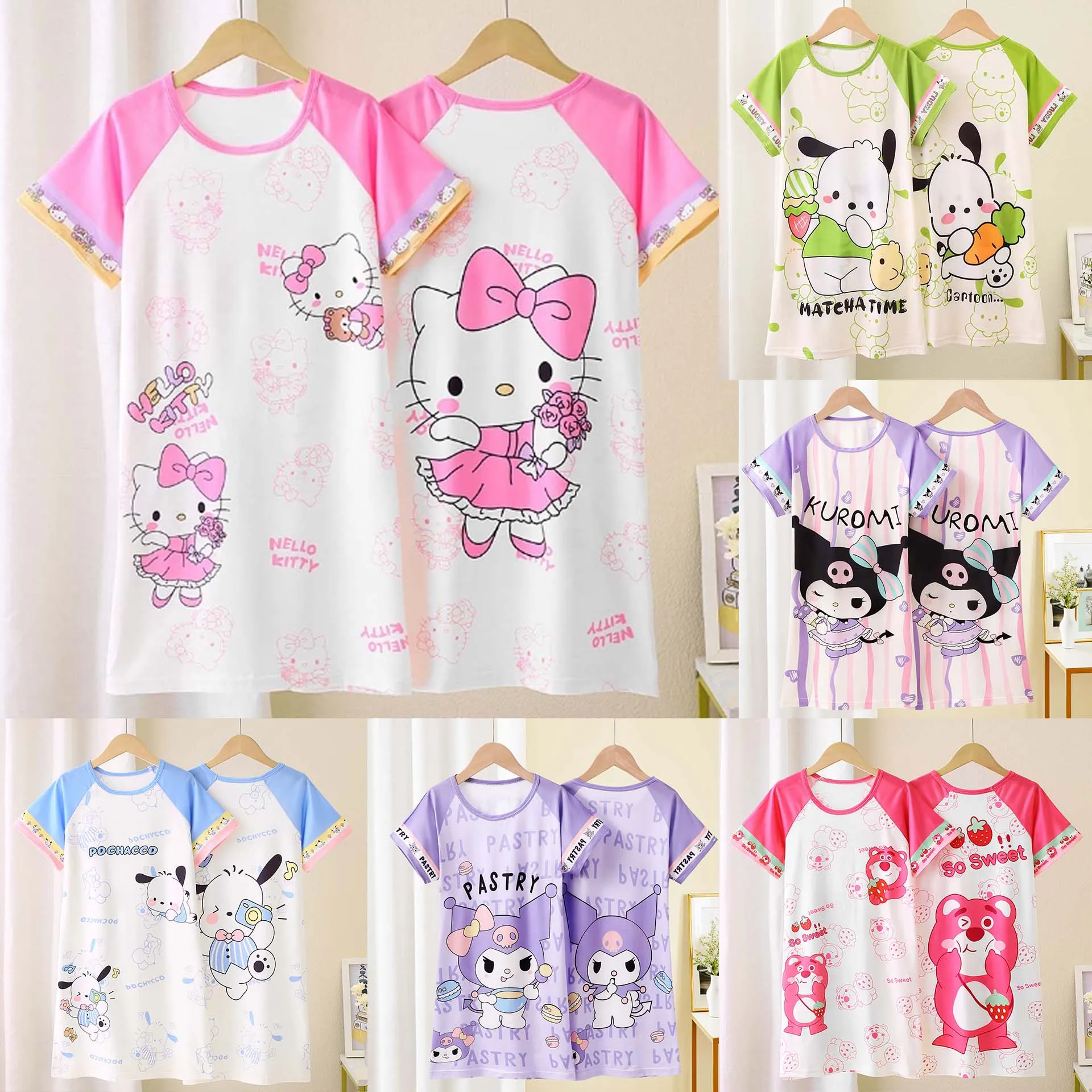 Anime Sanrio Cinnamoroll Kinder Pyjamas Kawaii Nachthemd Niedliches Nachthemd Kurzhülse Nachtwäsche Kleid Mädchen Geschenk Nachtwäsche