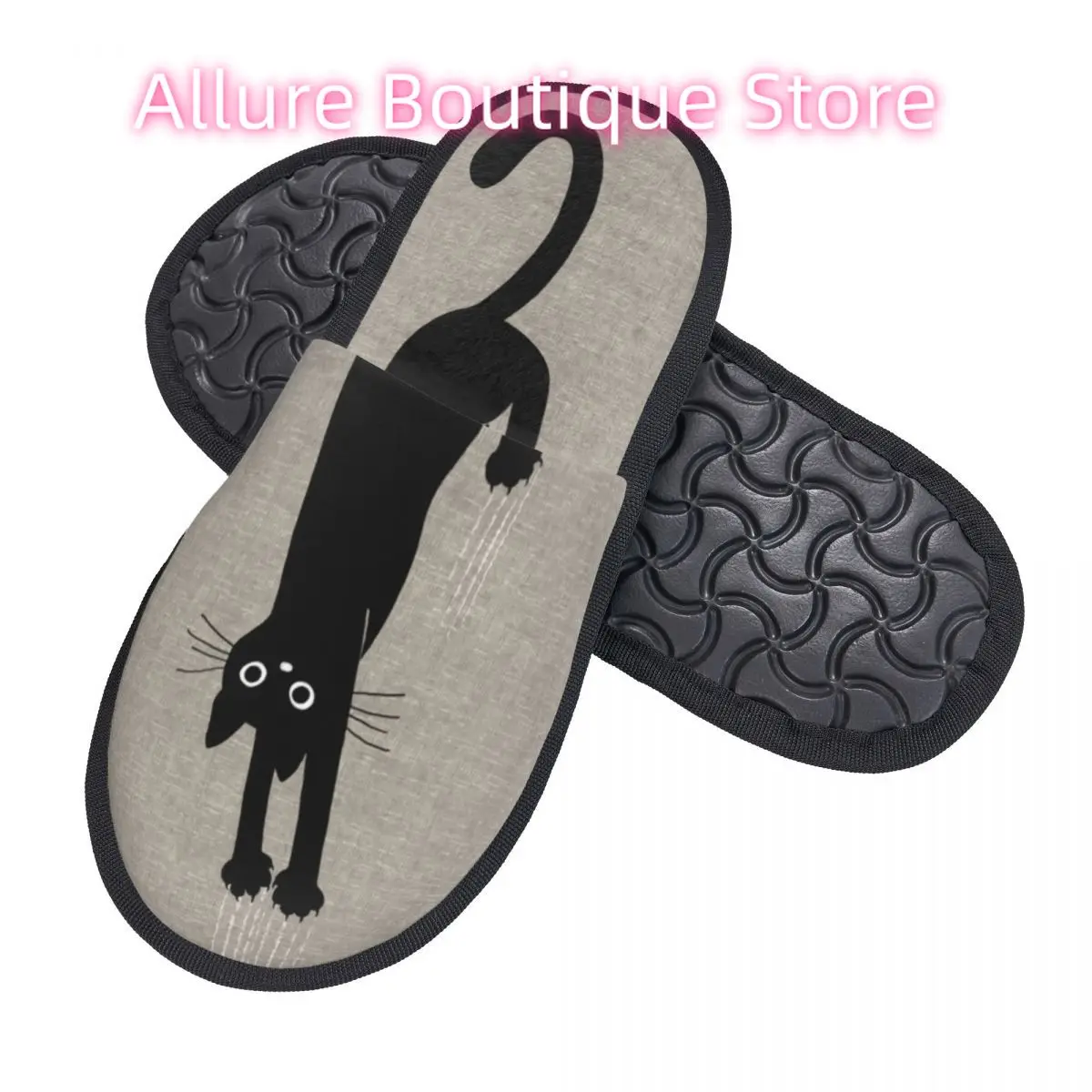مخصص طباعة المرأة القطة السوداء عقد على شبشب منزل دافئ دافئ رغوة الذاكرة رقيق النعال داخلي في الهواء الطلق الأحذية