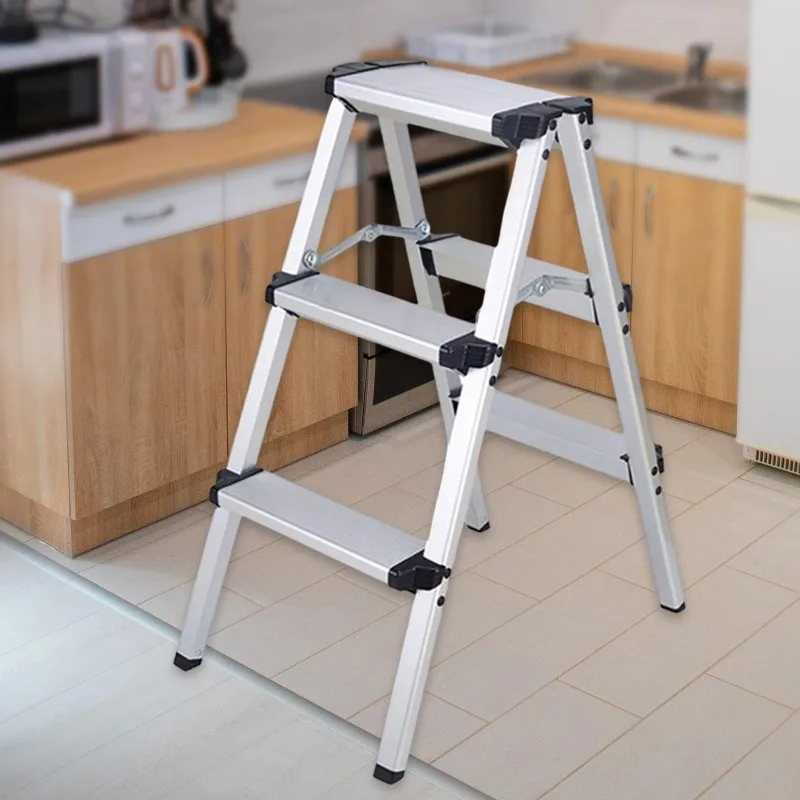 3 Step Folding Ladder Sturdy Aluminum Alloy Ladder Non-Slip Herringbone Ladder Wide Platform Steps for Outdoor Working Household