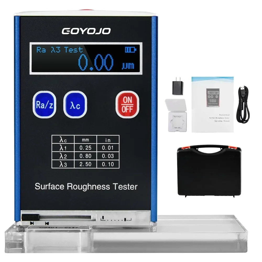 Surface Roughness Tester Portable Roughness Gauge Ra/Rq 0.05~15.0μm Rz/Rt 0.1~50.0μm with Standard Calibration Block and Bracket