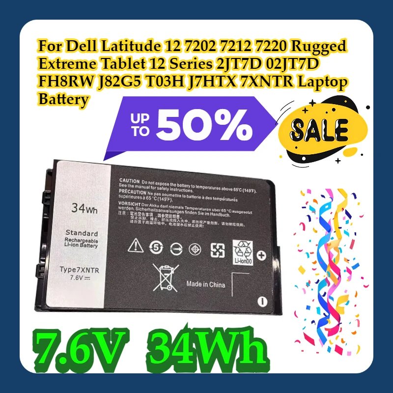

For Dell Latitude 12 7202 7212 7220 Rugged Extreme Tablet 12 Series 2JT7D 02JT7D FH8RW J82G5 T03H J7HTX 7XNTR Laptop Battery