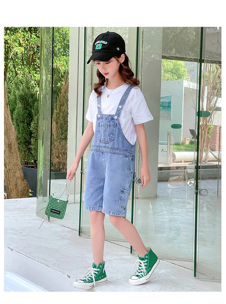 2026 Neue Baby-Trägerhose Overall Sommer Koreanische Version Schlanke Mädchen-Caprihose Kinder-Jumpsuit Denim-Shorts Verstellbare Sommerhose – Detail 7