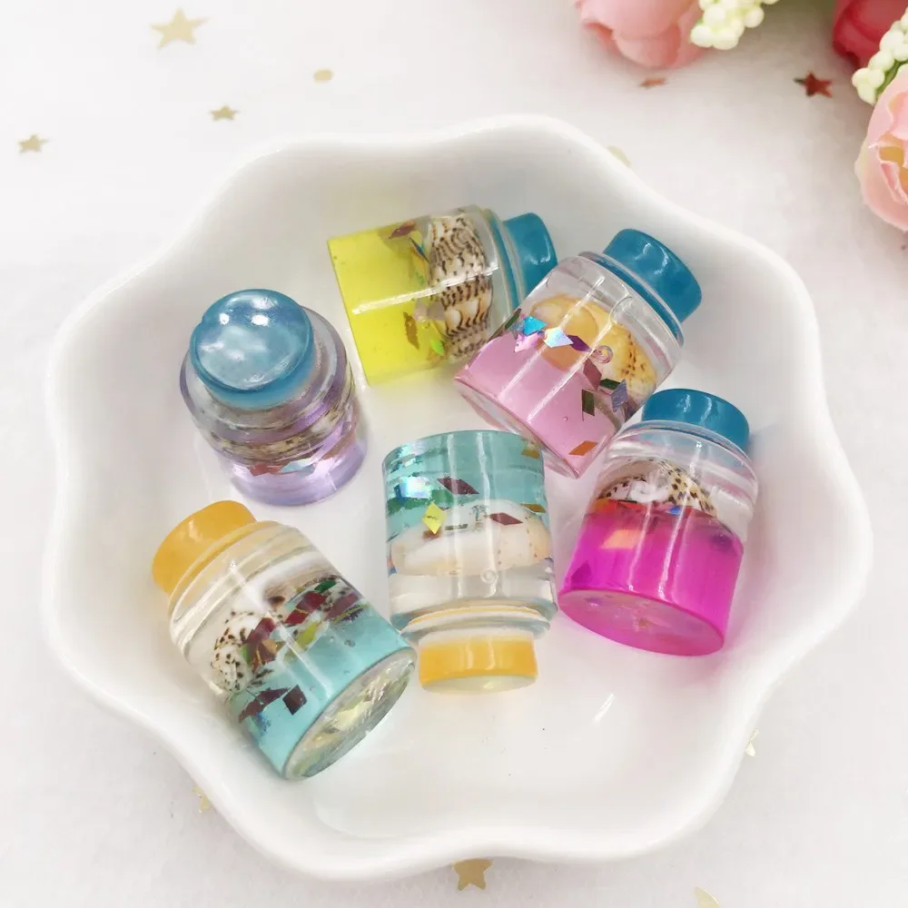 6PCS Resin Glitter Colorful 3D Conch mini Bottle Figurines Flatback Cabochon Stone Micromodel DIY Jewelry Scrapbook Decor Crafts