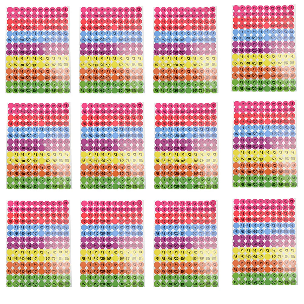 

20 Sheets Price Label Paper Tags Round Simple Bright Color Convenient Use Market Price Signs Store Retail Sales Tags