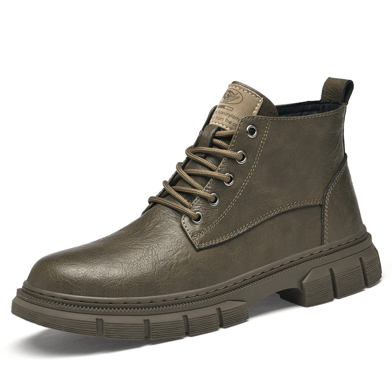 Botines Oxford de cuero para hombre, botas de trabajo para senderismo y Trekking al aire libre, con cordones, informales, de punta redonda, para ocio, invierno y otoño