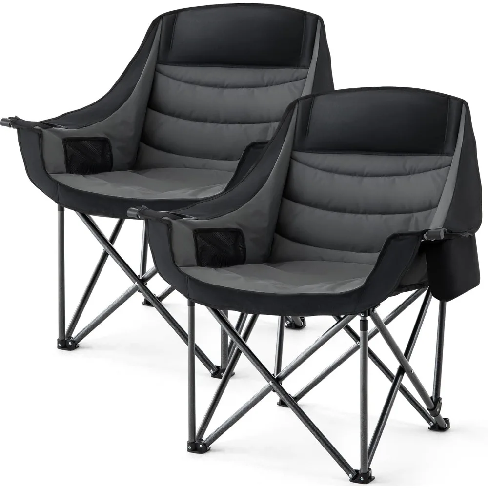 Padded Camping Chair for Adults - 500lbs Support, Folding, Cup Holder, Cooler, Pockets: Outdoor, Beach, Fishing, Garden