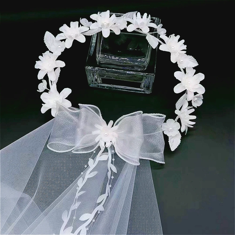 Voile de mariage deux couches voiles de mariée accessoires élégant décoratif rotin avec rangée coiffure florale voile épaule voiles de mariée