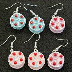 Cute Mini Pink Cherry Cake Hook Earrings kawaii 3D Resin Food Baking Accessories Handmade Earrings Gifts for Her