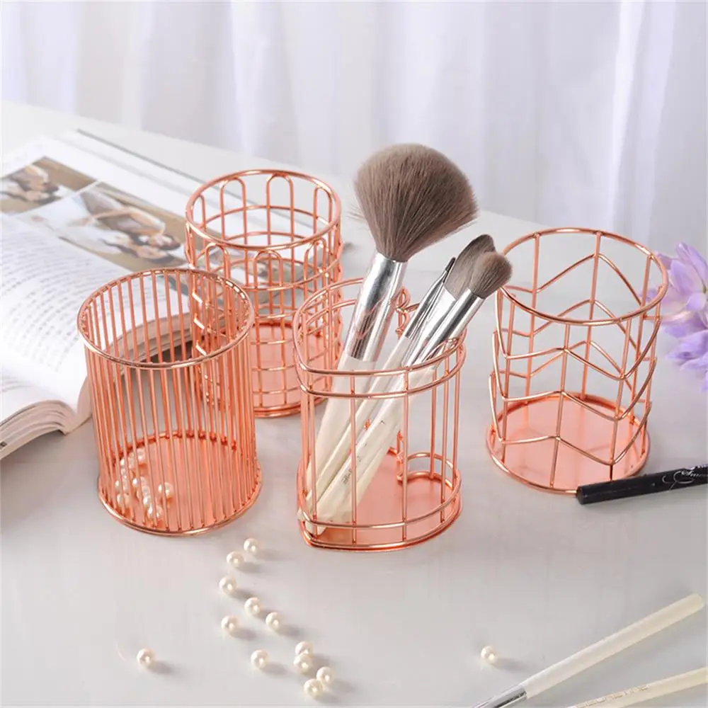 1~5PCS Desktop Pen Holder Office School Storage Case metal Gold Rose Gold Box Desk Pen Pencil Organizer Home Decor Makeup