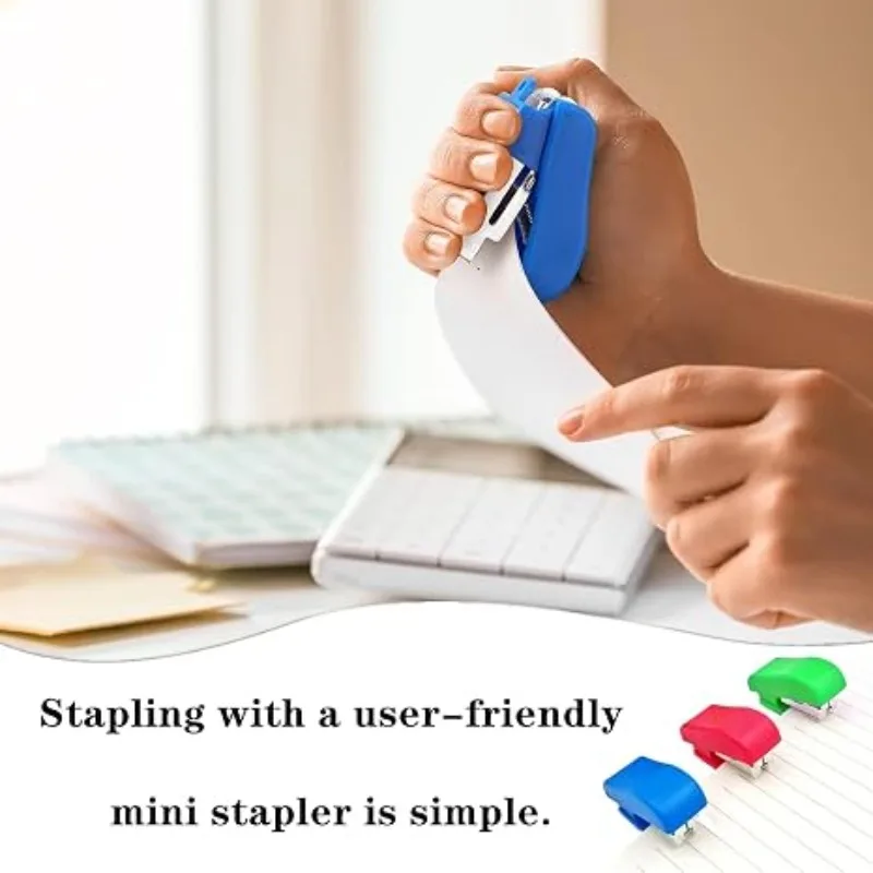 4PCS Mini Portable Multicolor Kids Hand Held Desk Staplers with Staples, Cute Office School College Students Random Color