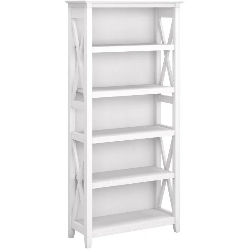 Tall 5 Shelf Bookcase for Living Room or Home Office, Large Bookshelf, Modern Farmhouse Style, 3 Adjustable Bookshelves