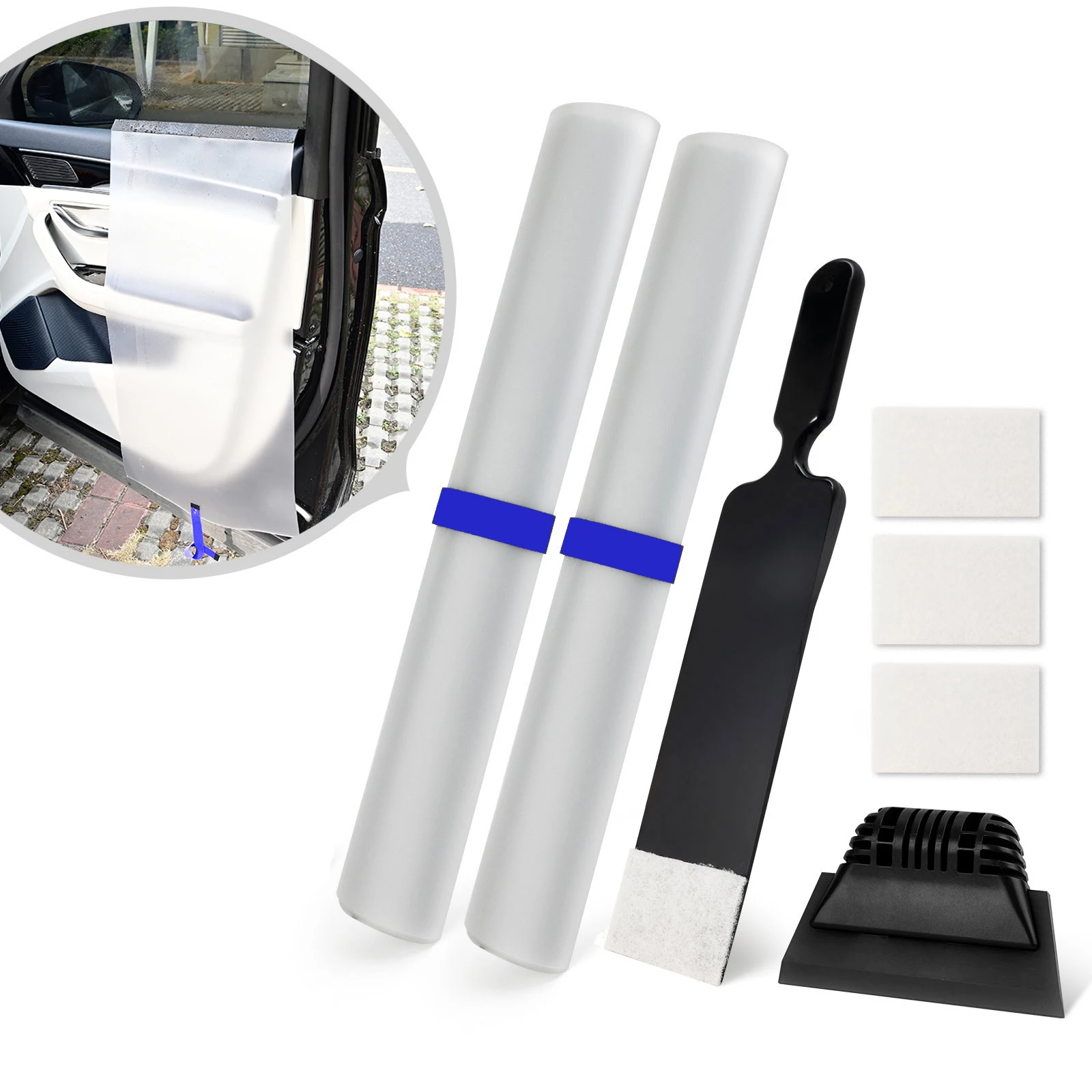 EHDIS Car Window Tinting Tool Kit Car Door Panel Waterproof Cover Sheet Long Handle Windshield Cleaning Scrubber Water Squeegee