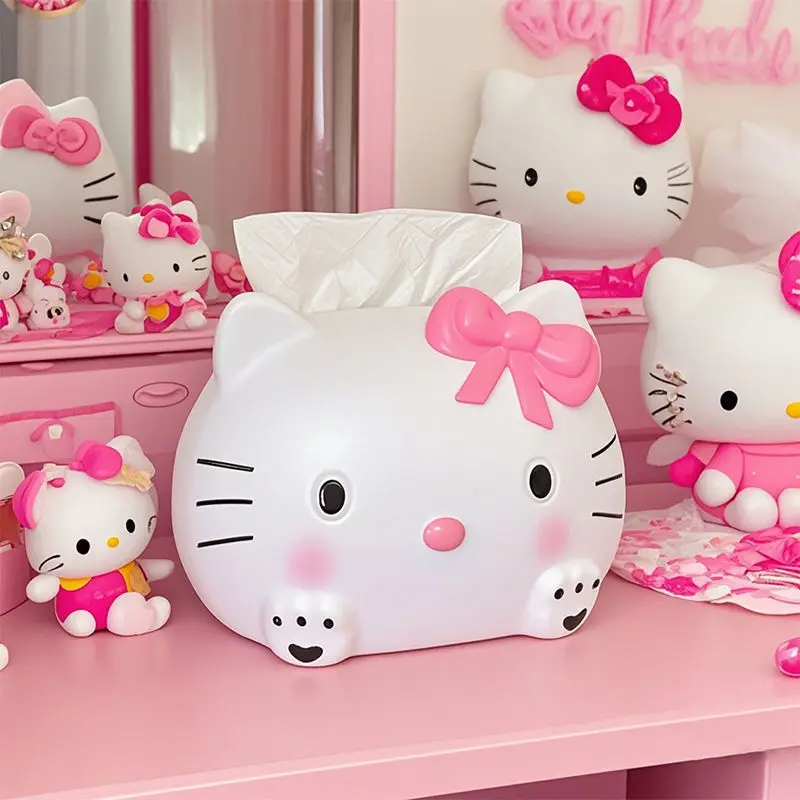 Sanrio personagem de animação de desenho animado, hello kitty, caixa de tecido fofa, carro, sala de estar, ornamentos criativos de mesa, caixa de guardanapo, atacado