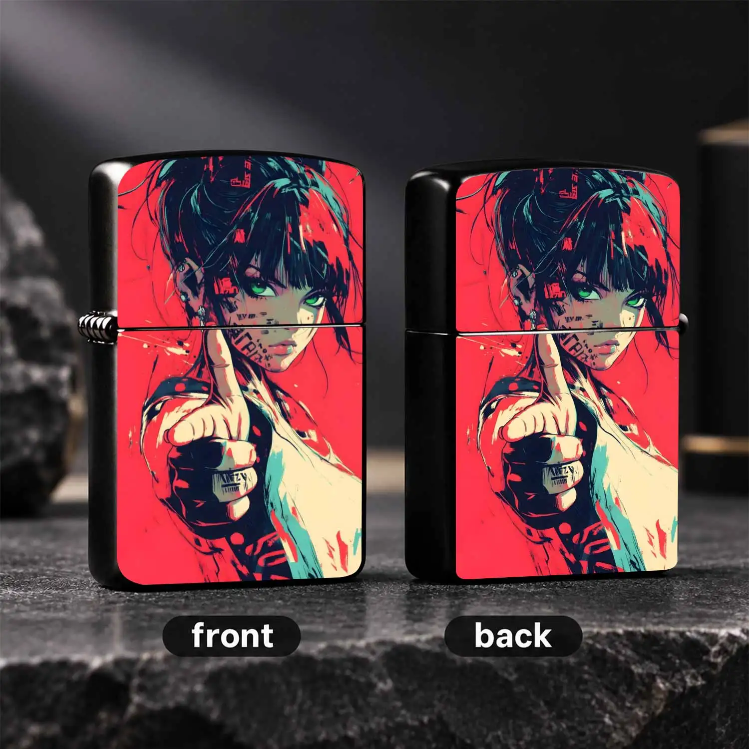 Cyber Stylish Anime Girl Print Lighter, Vibrant Retro Contrast Color Cool Decor Accessory, Portable Daily Use Practical Item, Ideal Thoughtful Gift For Friends, Versatile Scenario Applicable Exquisite Creative Desktop Ornament A Humorous An